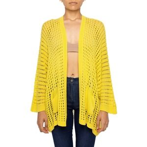 Women's Yellow Crochet Cardigan Size S Star Knit Soft Cozy Oversized Casual